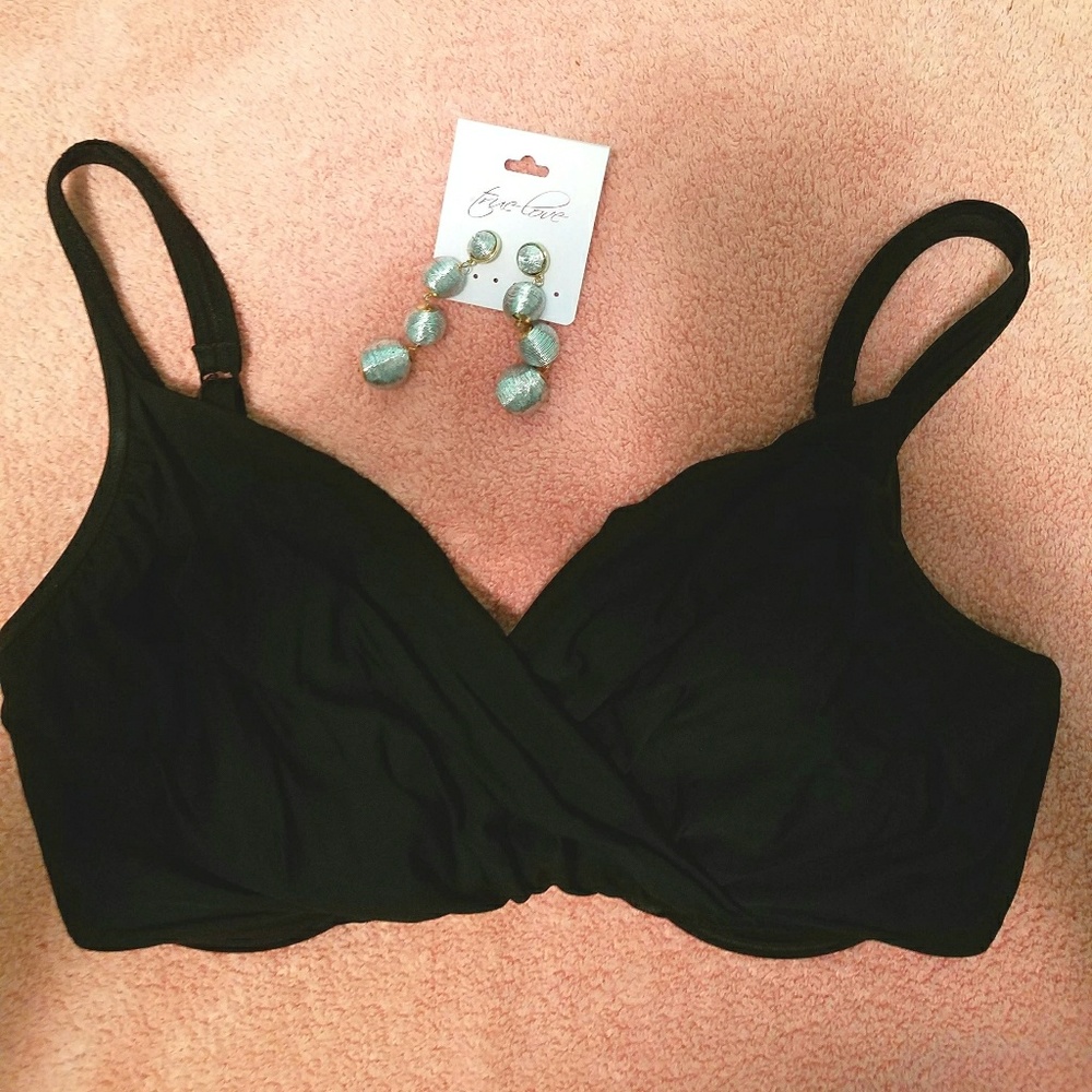 Black D cup bikini top sexy crossover underwire